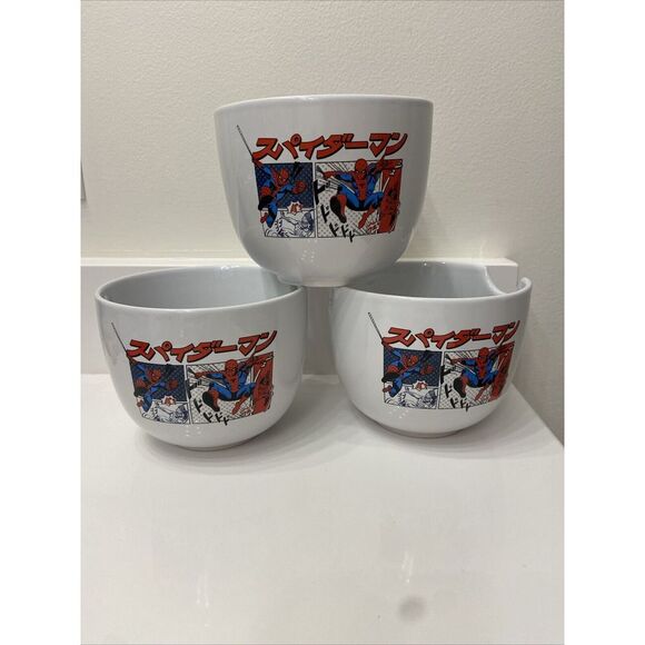Buffalo Other - Lot Of 3 Spider-Man Manga Panels Ramen Bowls‎ Multi-Color Spiderman Marvel Set